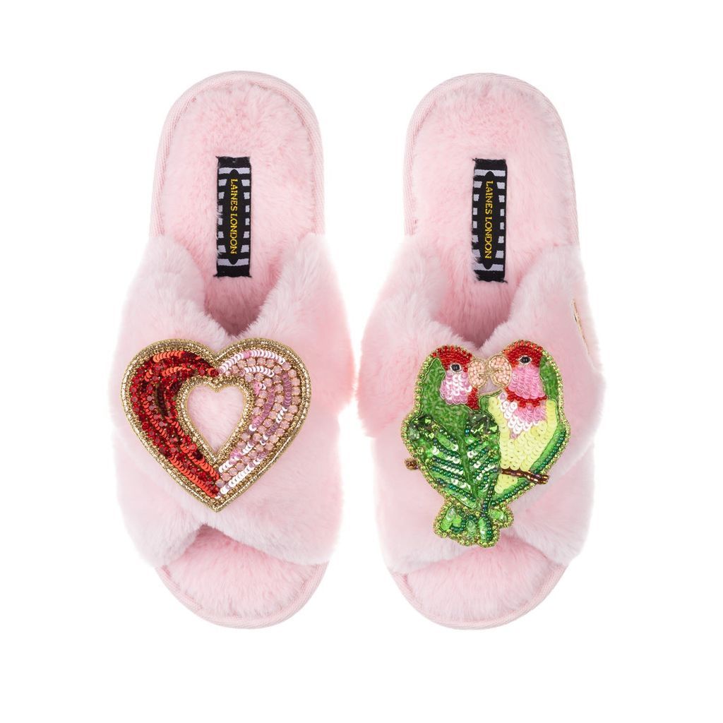 Women's Pink / Purple Classic Laines Slippers With Artisan Heart & Love Birds Brooches - Pink Small LAINES LONDON