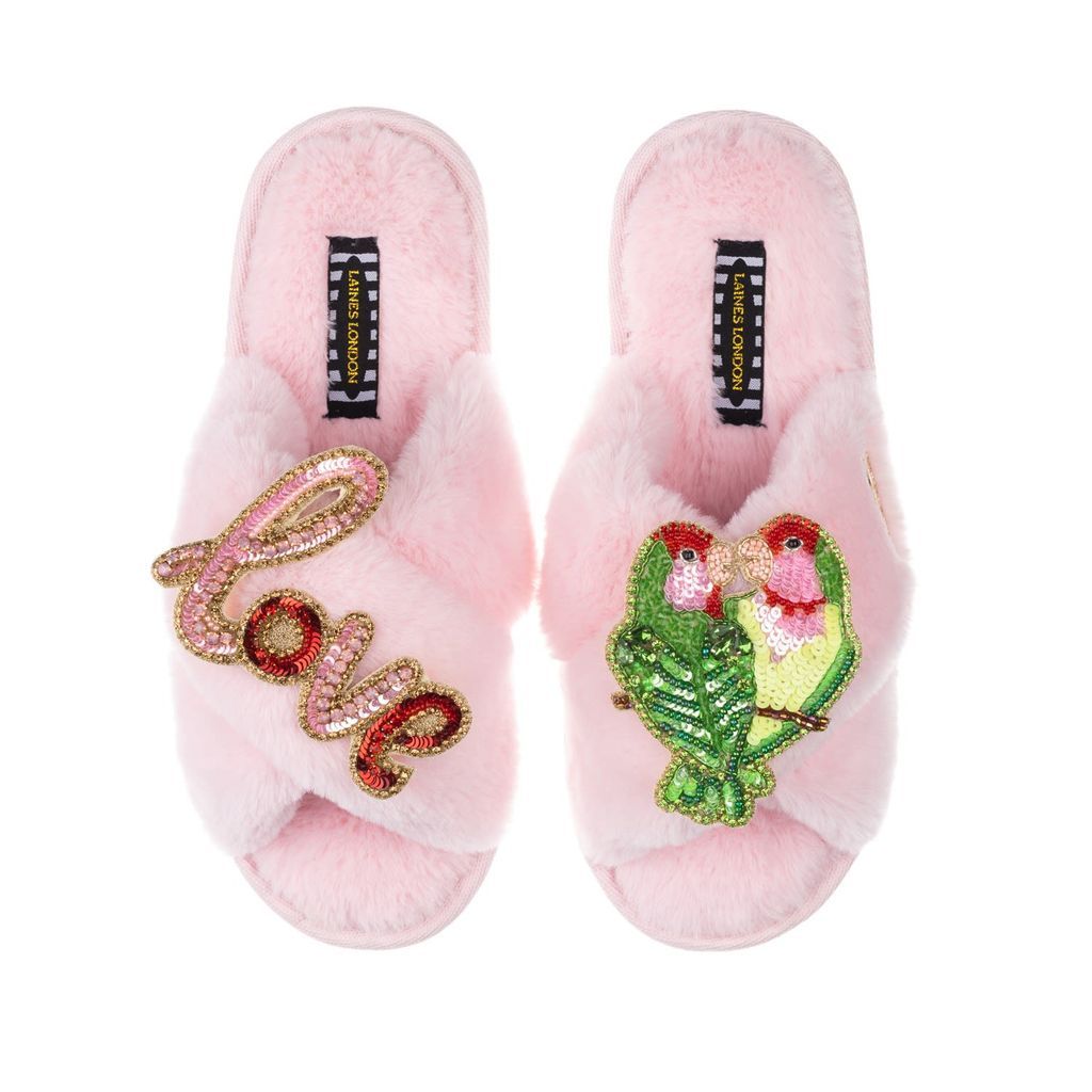 Women's Pink / Purple Classic Laines Slippers With Artisan Love & Love Birds Brooch - Pink Small LAINES LONDON