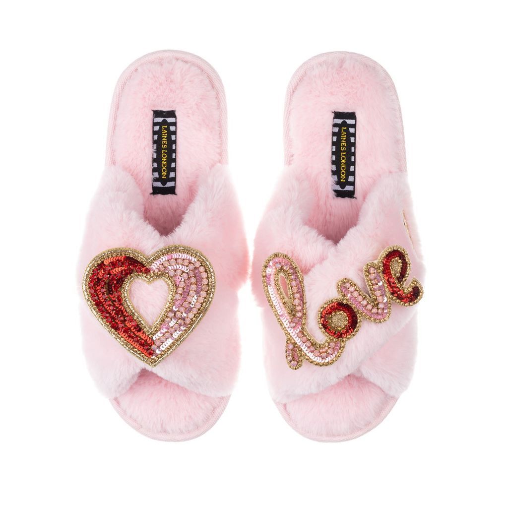 Women's Pink / Purple Classic Laines Slippers With Artisan Heart & Love Brooches - Pink Small LAINES LONDON