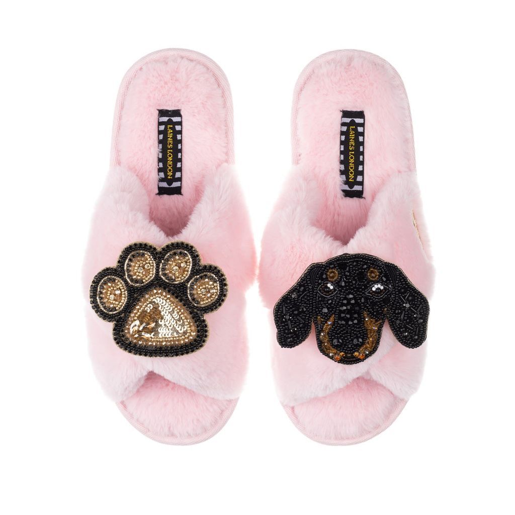 Women's Pink / Purple Classic Laines Slippers With Artisan Little Sausage & Paw Brooches - Pink Small LAINES LONDON