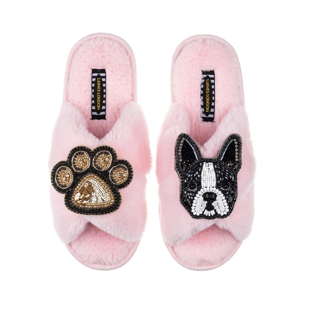 Women's Pink / Purple Classic Laines Slippers With Buddy Boston Terrier & Paw Brooches - Pink Small LAINES LONDON
