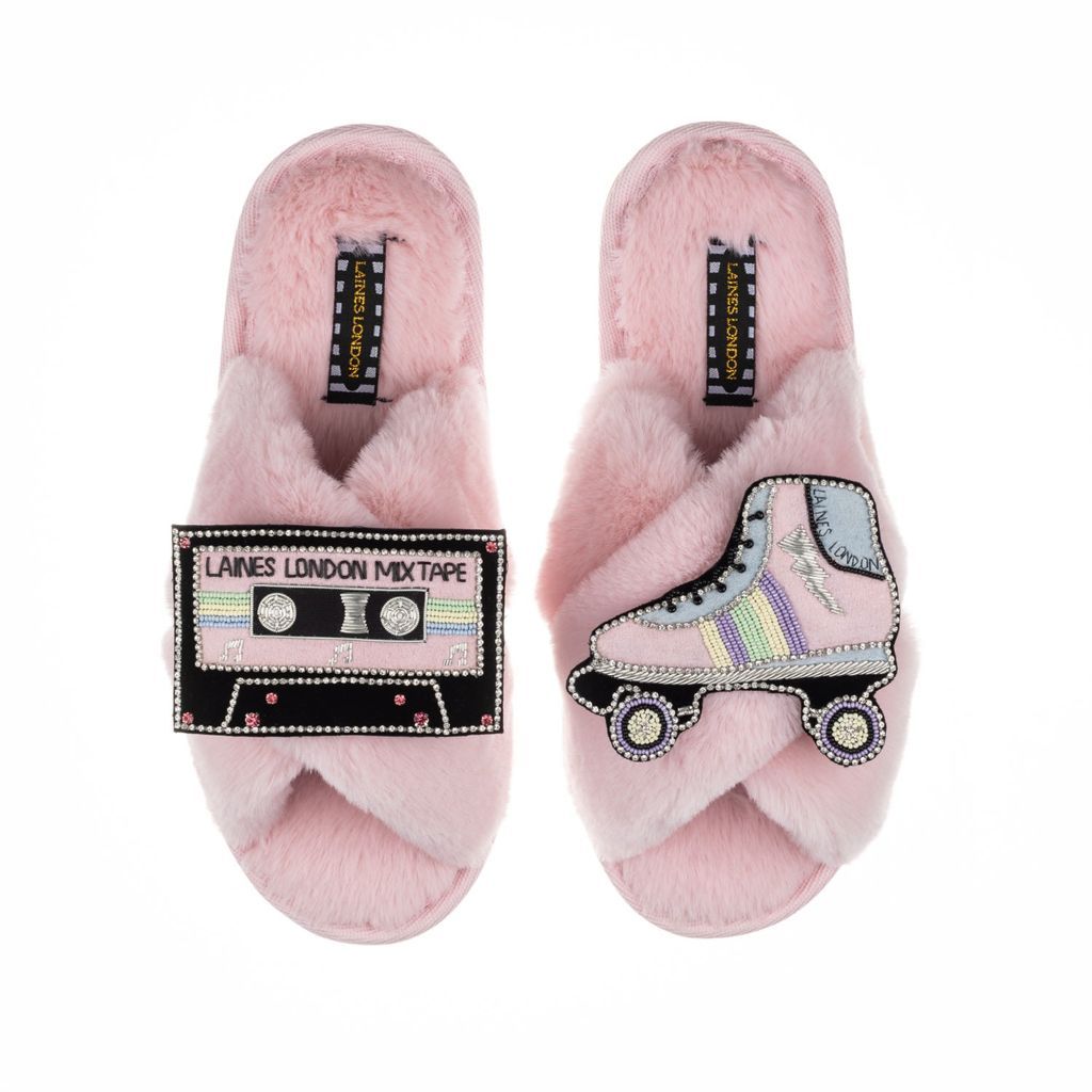 Women's Pink / Purple Classic Laines Slippers With Deluxe Retro Pastel Roller-Boot & Mixtape Brooches - Pink Small LAINES LONDON