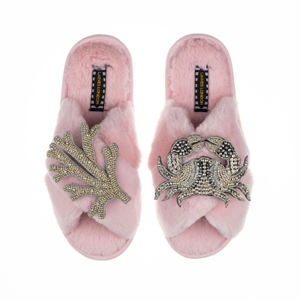 Women's Pink / Purple Classic Laines Slippers With Double Artisan Silver Coral & Crab - Pink Small LAINES LONDON