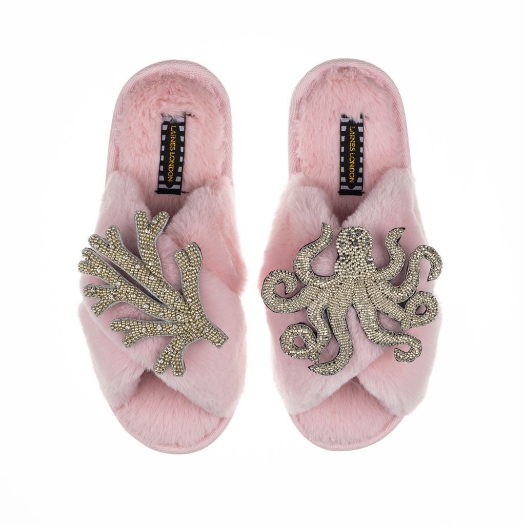 Women's Pink / Purple Classic Laines Slippers With Double Artisan Silver Coral & Octopus - Pink Small LAINES LONDON