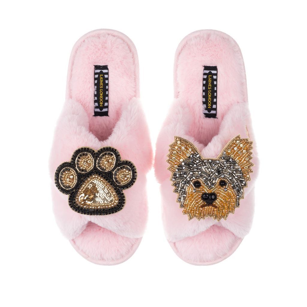 Women's Pink / Purple Classic Laines Slippers With Minnie Yorkie & Paw Brooches - Pink Small LAINES LONDON