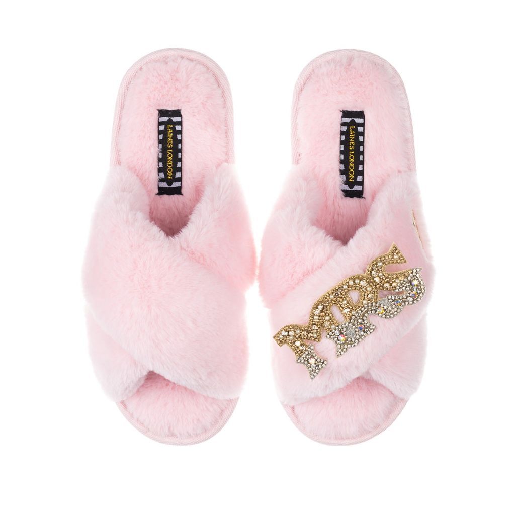 Women's Pink / Purple Classic Laines Slippers With Gold & Silver Mrs Brooch - Pink Small LAINES LONDON