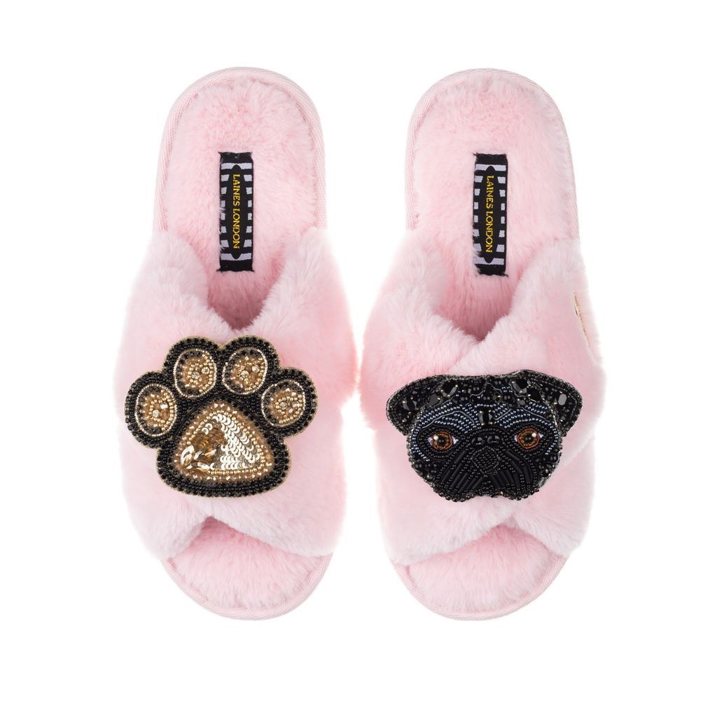Women's Pink / Purple Classic Laines Slippers With Snoopy Pug & Paw Brooches - Pink Small LAINES LONDON