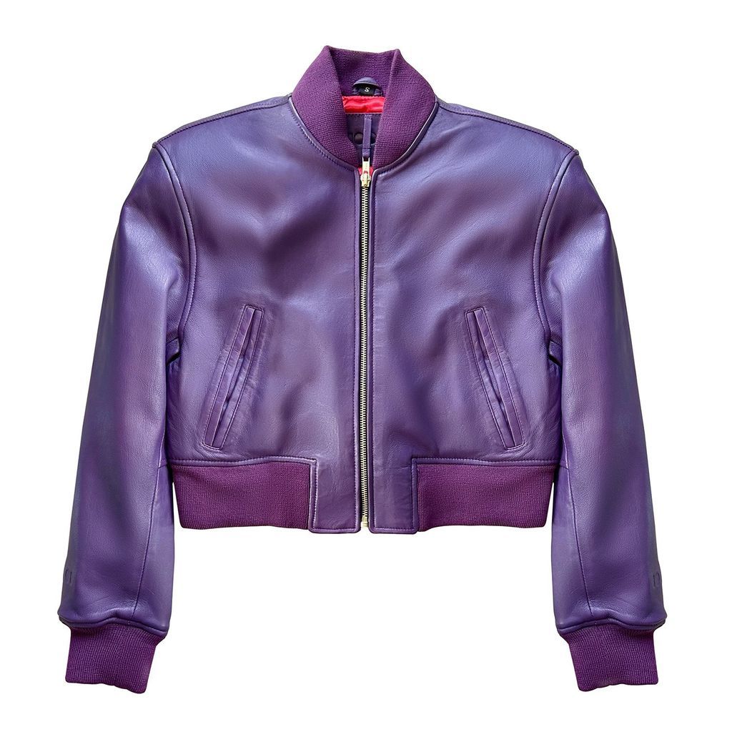 Women's Pink / Purple Crop Leather Bomber Jacket Small COOL CREATIVE