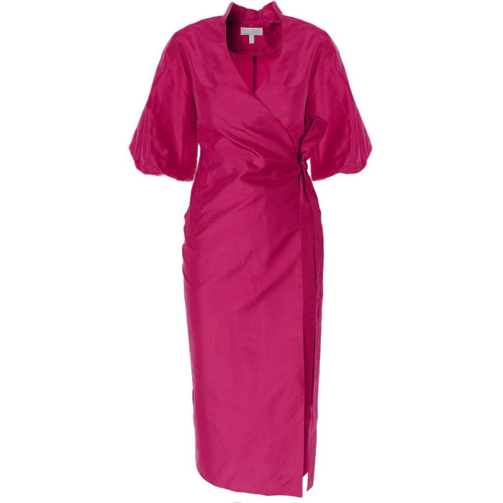 Women's Pink / Purple Faith Silk Wrap Dress With Puffy Sleeves In Fuchsia Extra Small DALB