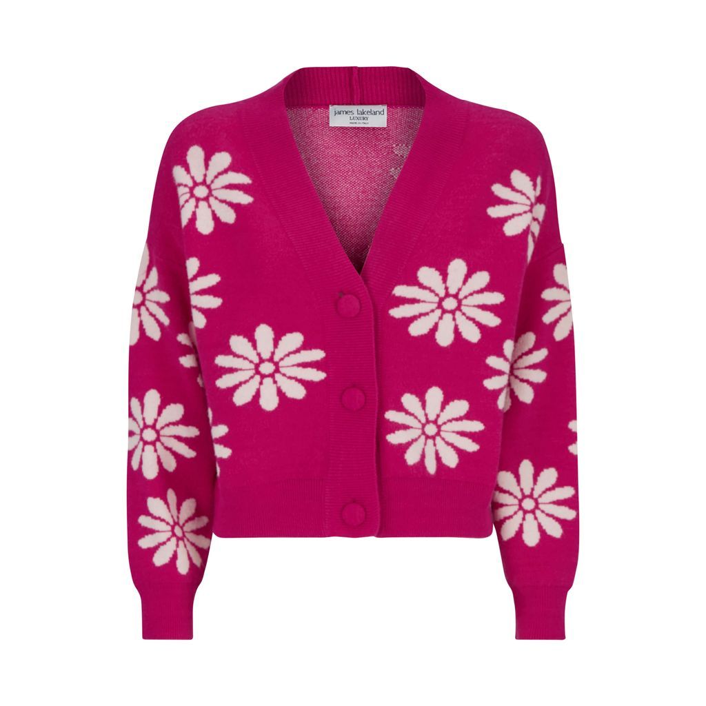 Women's Pink / Purple Flower Detail Short Cardigan - Fuchsia/White Medium James Lakeland