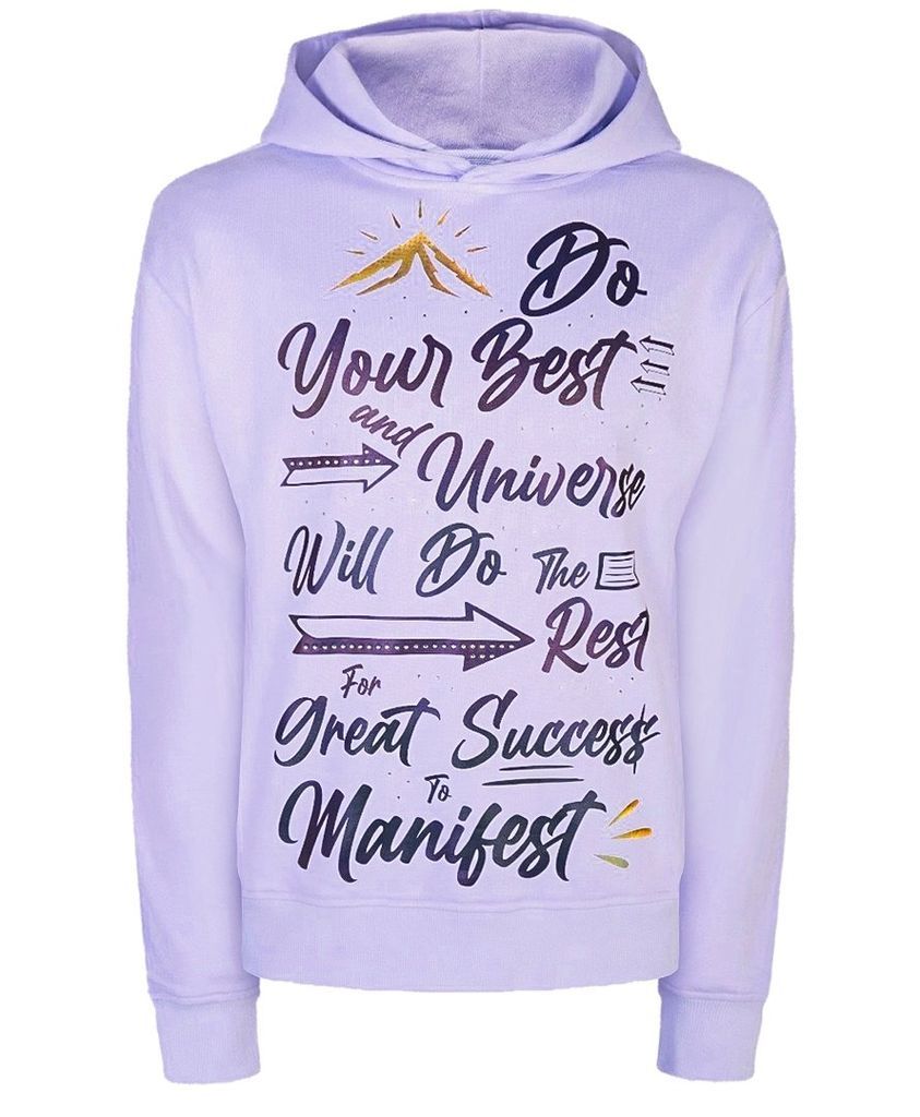 Women's Pink / Purple Inspirational Affirmation Hoodie With Reflective & Rhinestone Design - Lavender Small Miracles Manifester