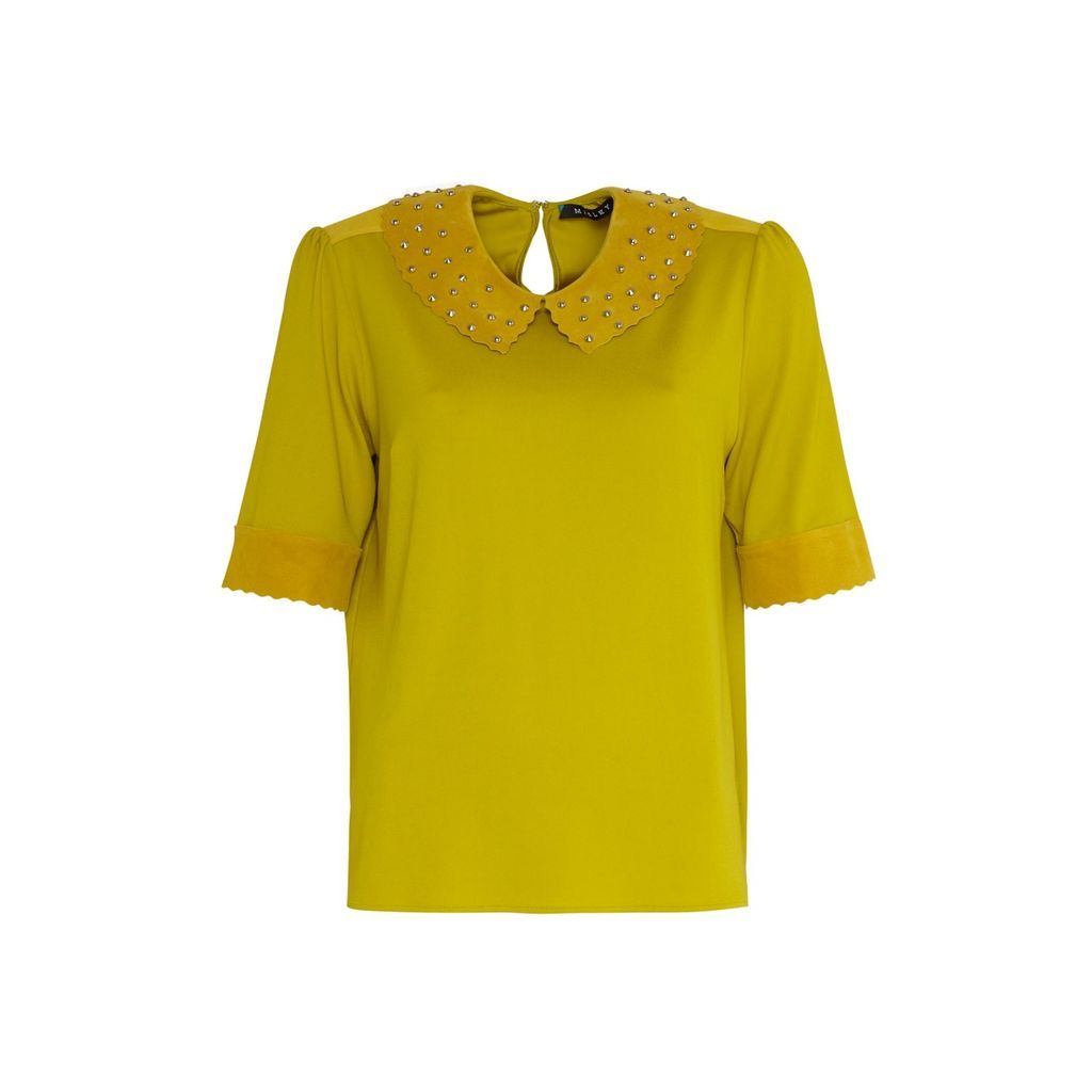 Women's Yellow / Orange Alisha Studded Leather Collar Top Yellow Extra Small Manley