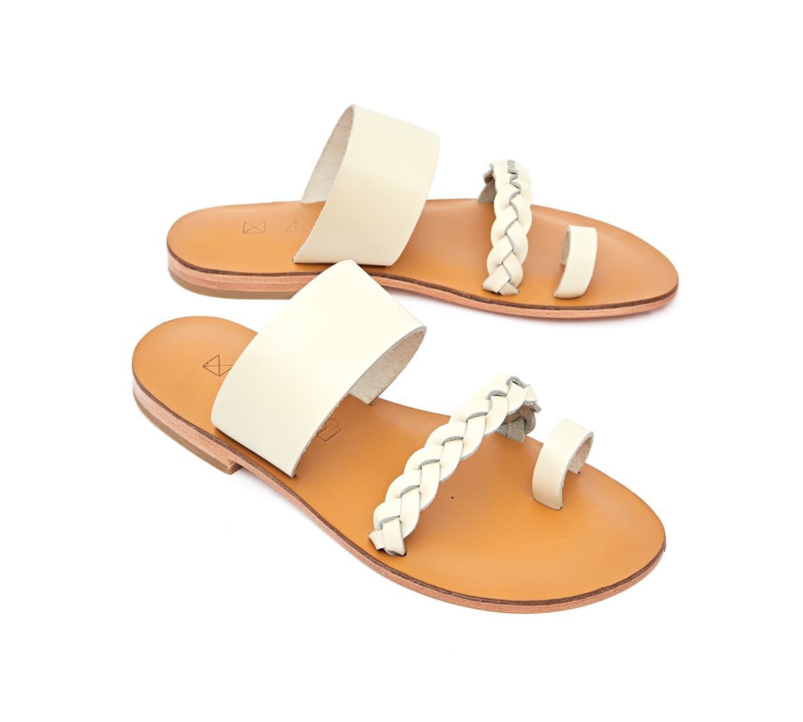 Women's White Sand Leather Flat Sandals - Cream 2 Uk Maki Sandals