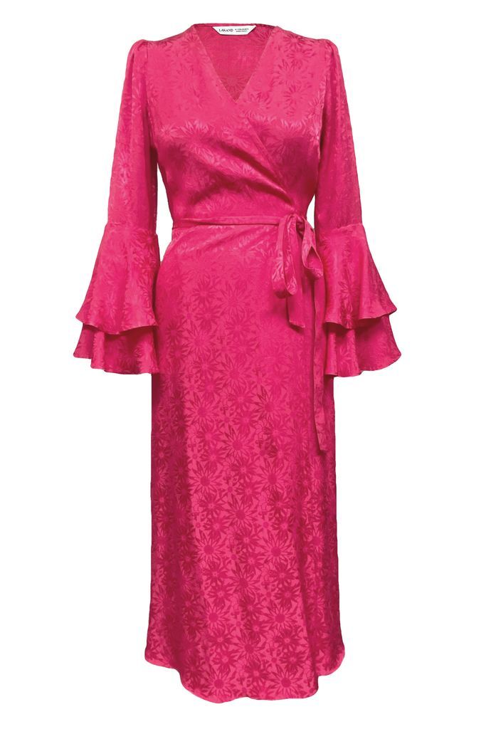 Women's Pink / Purple Long Sleeve Wrap Dress In Pink Satin Floral - Dantea Xxs Lavaand