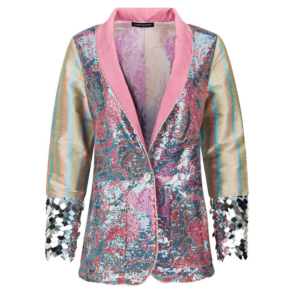 Women's Pink / Purple Pink And Blue Flower Sequin Blazer Extra Small Boutique Kaotique