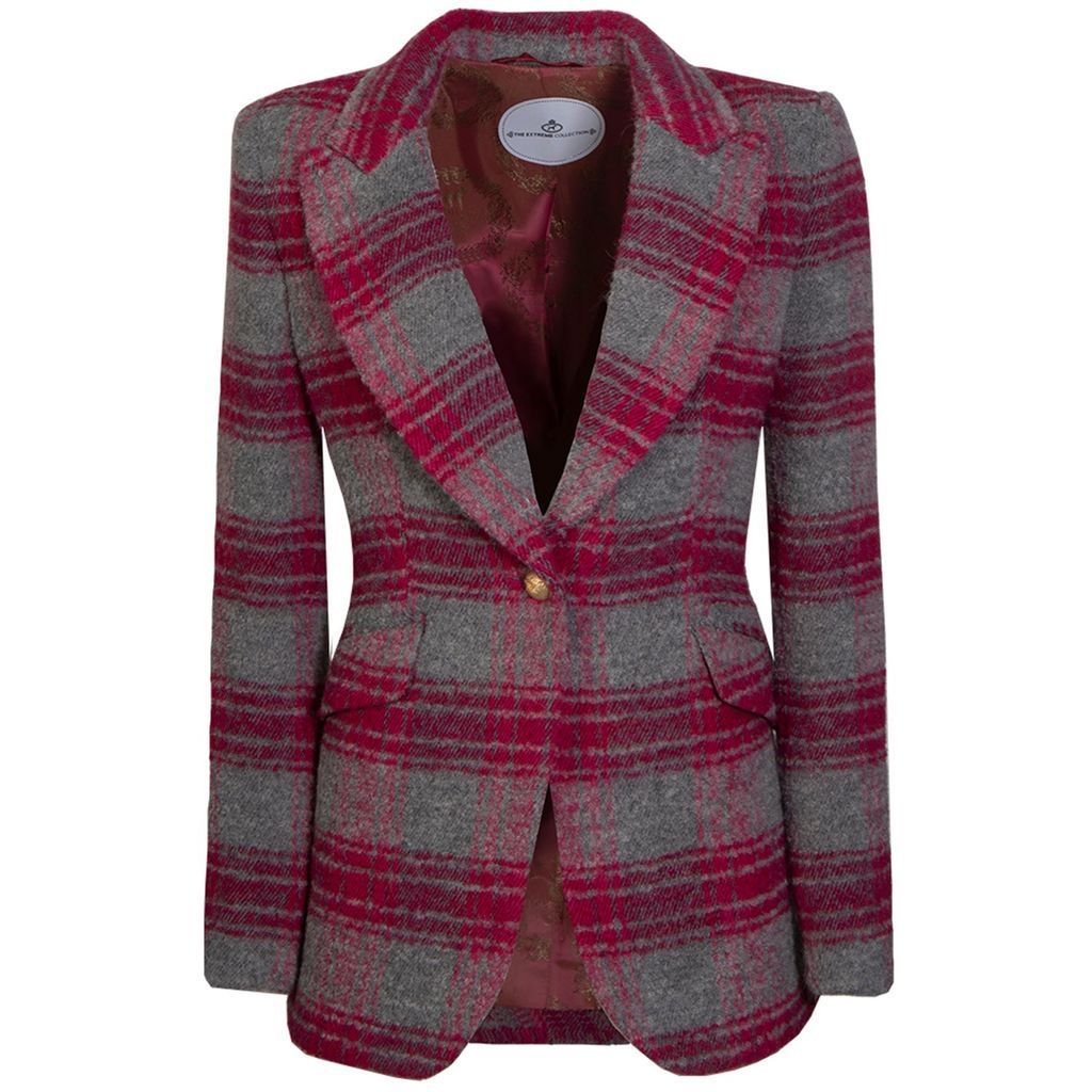 Women's Pink / Purple Pink Checkered Merino Wool Single Breasted Jacquard Blazer Zinerva Xxs The Extreme Collection