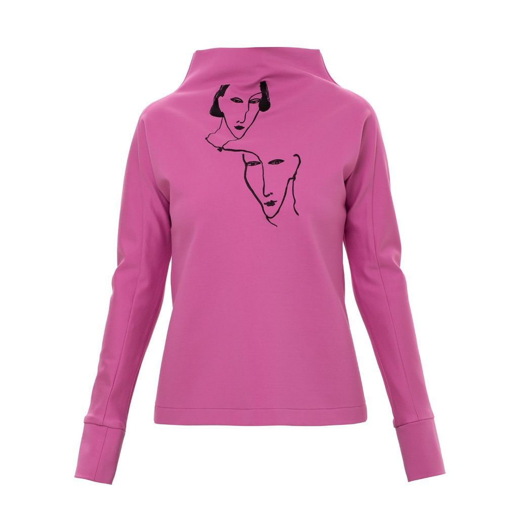 Women's Pink / Purple Pink Turtleneck Blouse Jersey With Embroidery Extra Small Julia Allert