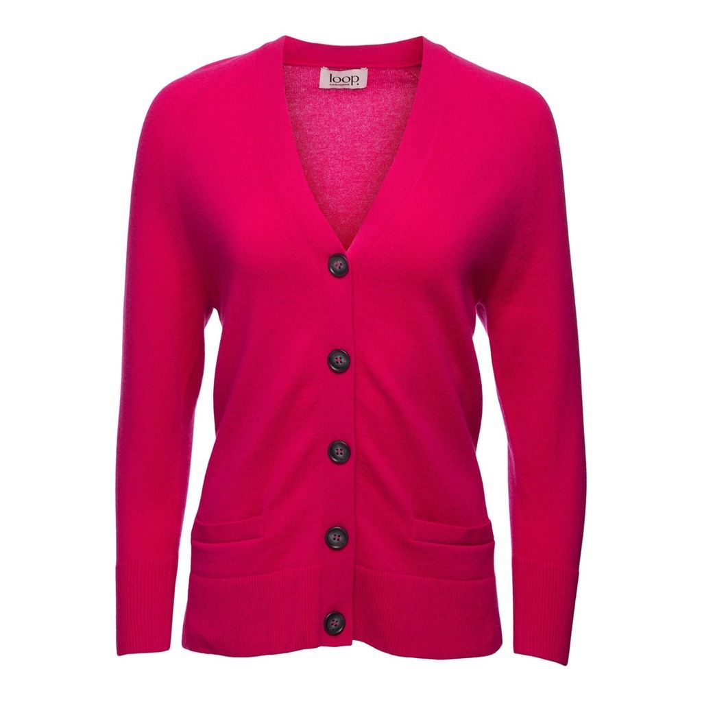 Women's Pink / Purple Relaxed V Neck Cashmere Cardigan - Pink & Purple Small Loop Cashmere