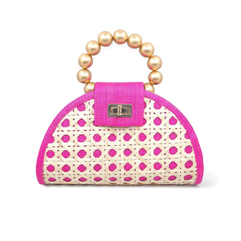 Women's Pink / Purple The Bella Pink & Gold Rattan Woven Handbag Soli & Sun