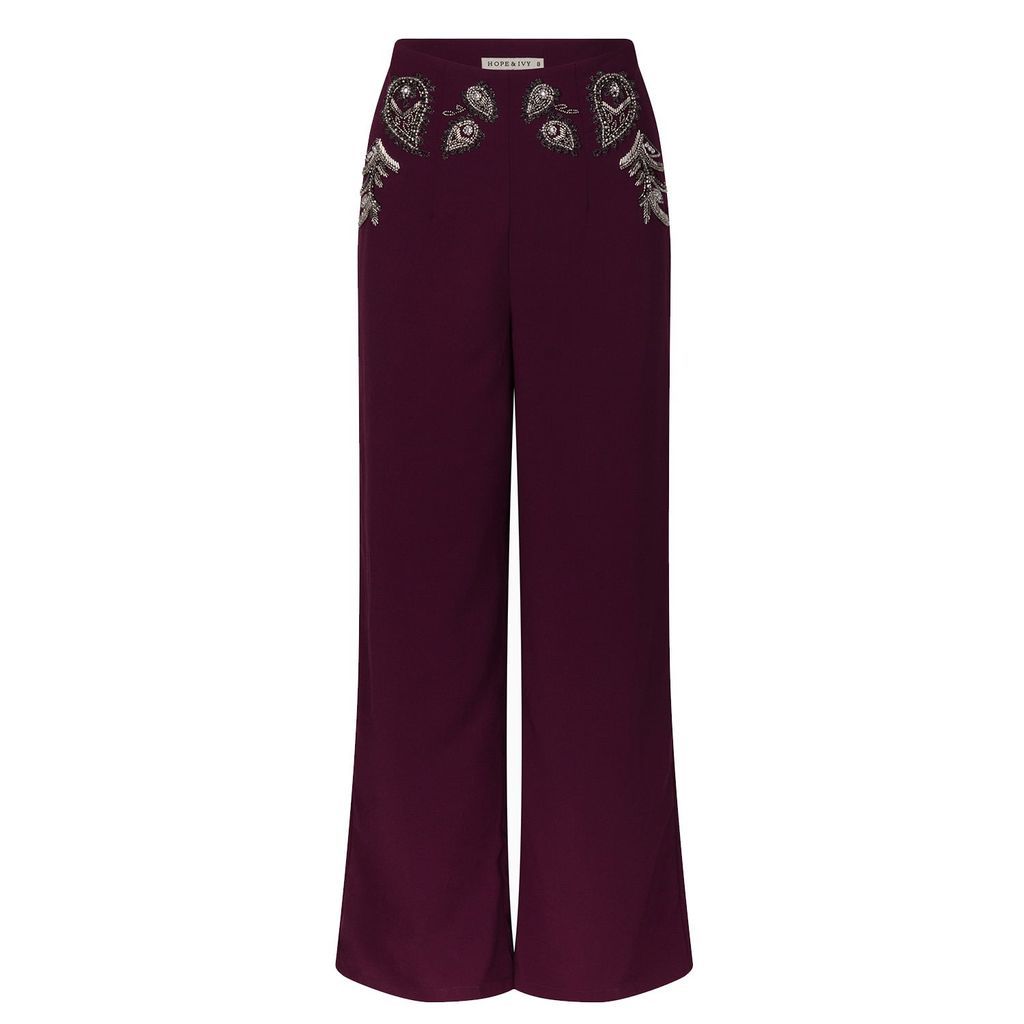 Women's Pink / Purple The Blair Embellished Wide Leg Co-Ord Trouser With Metallic Beading Extra Small Hope and Ivy