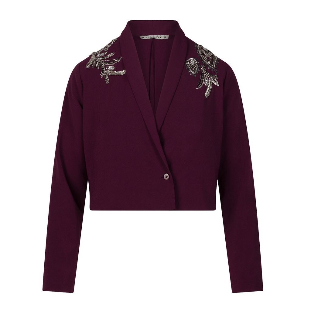 Women's Pink / Purple The Ezra Embellished Cropped Co-Ord Blazer With Metallic Beading Extra Small Hope and Ivy