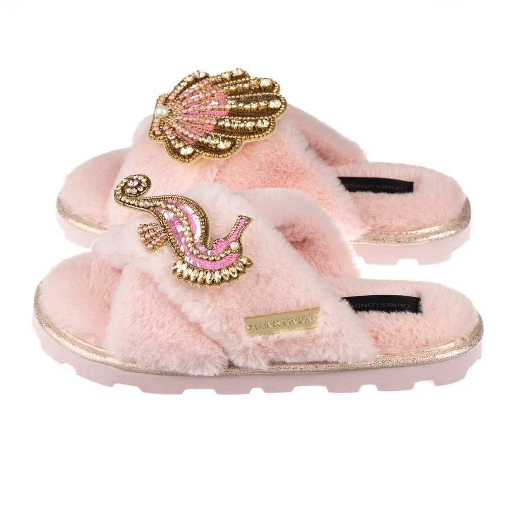 Women's Pink / Purple Ultralight Chic Laines Slipper Sliders With Pink & Gold Seahorse & Starfish - Pink Medium LAINES LONDON