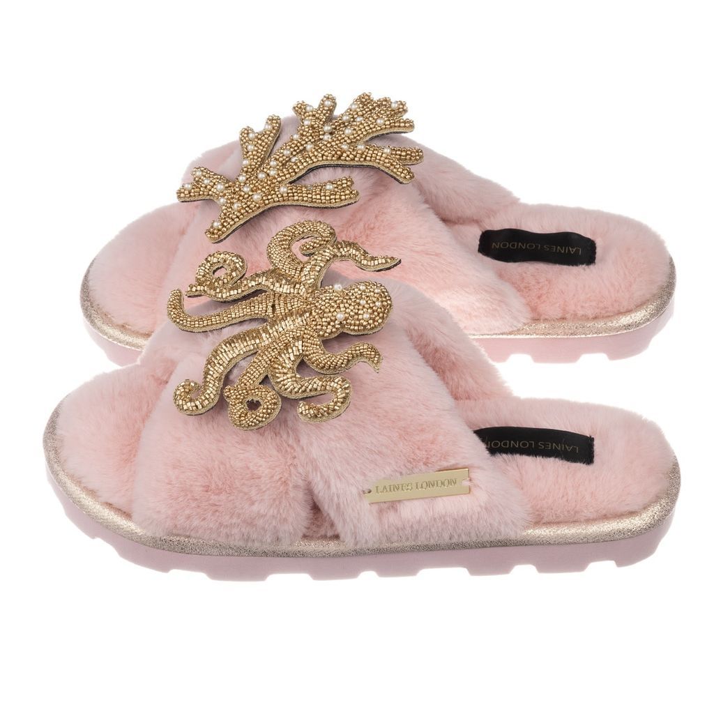 Women's Pink / Purple Ultralight Chic Slipper Sliders With Artisan Gold Octopus & Coral - Pink Medium LAINES LONDON