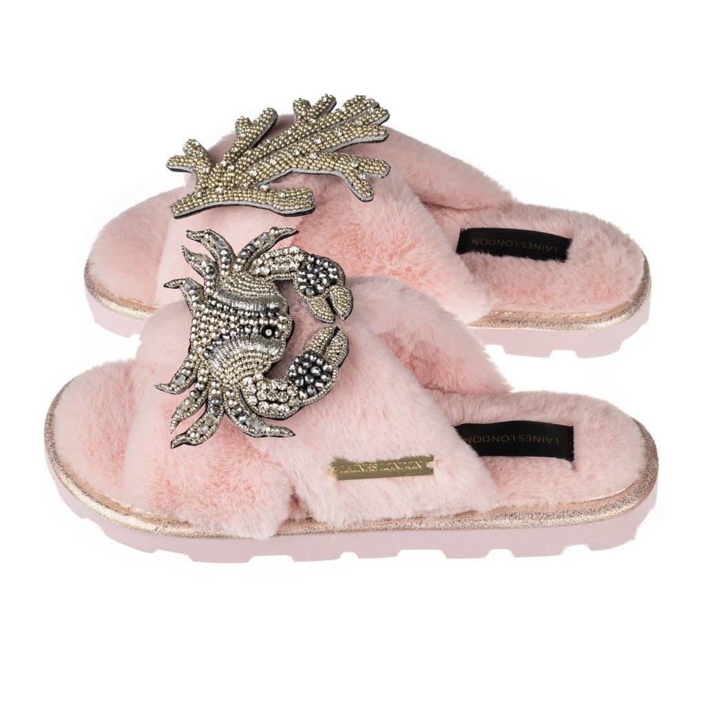 Women's Pink / Purple Ultralight Chic Slipper Sliders With Artisan Silver Crab & Coral - Pink Medium LAINES LONDON