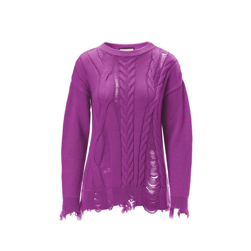 Women's Pink / Purple Wool Open Knit Sweater Xxs Nissa