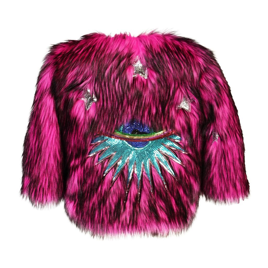 Women's Planet Queen Faux Fur Jacket - Monster Pink Small Jennafer Grace