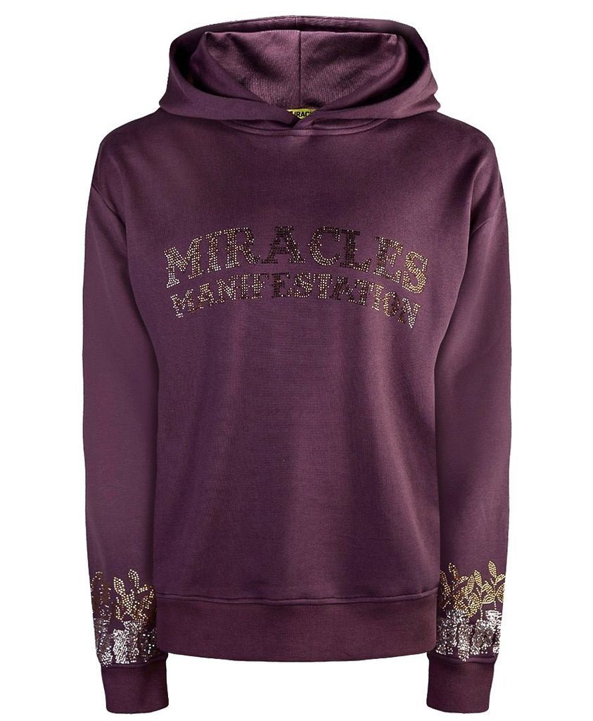 Women's Positive Affirmation Hoodie With Rhinestone Design - Brown Small Miracles Manifester