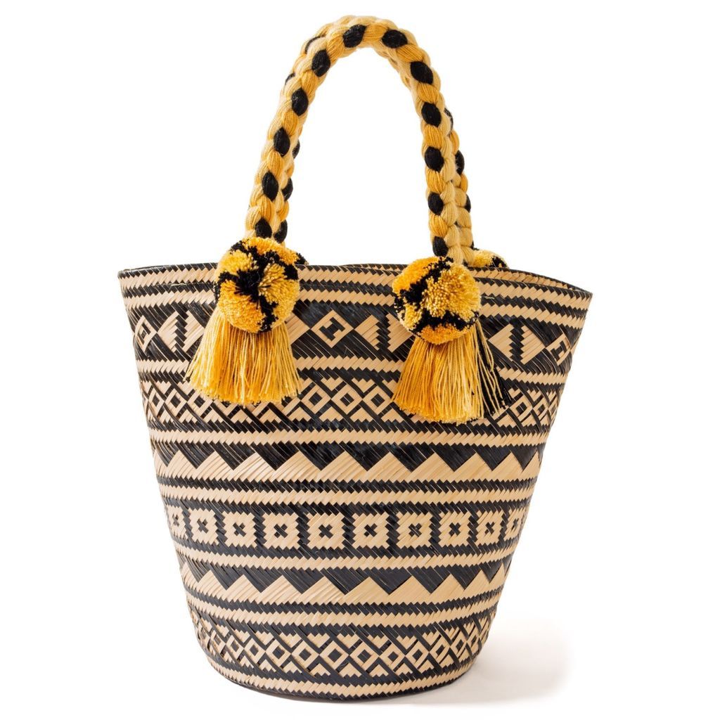 Women's Premium Black Woven Straw Basket Bag Washein