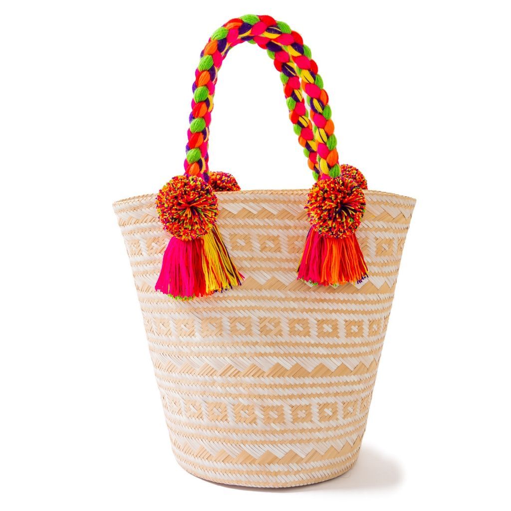 Women's Premium White Woven Straw Basket Bag Washein