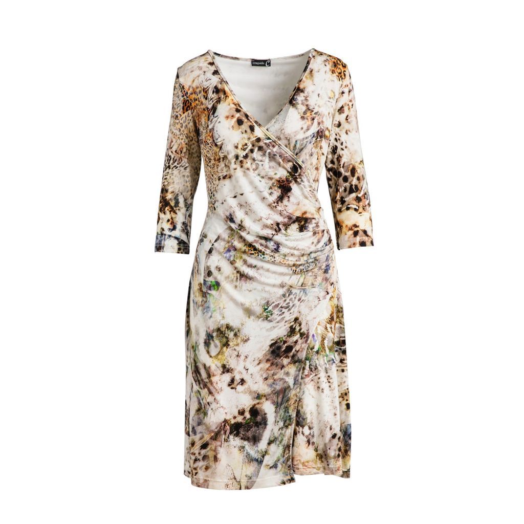 Women's Print Jersey Faux Wrap Dress In Beige Extra Small Conquista