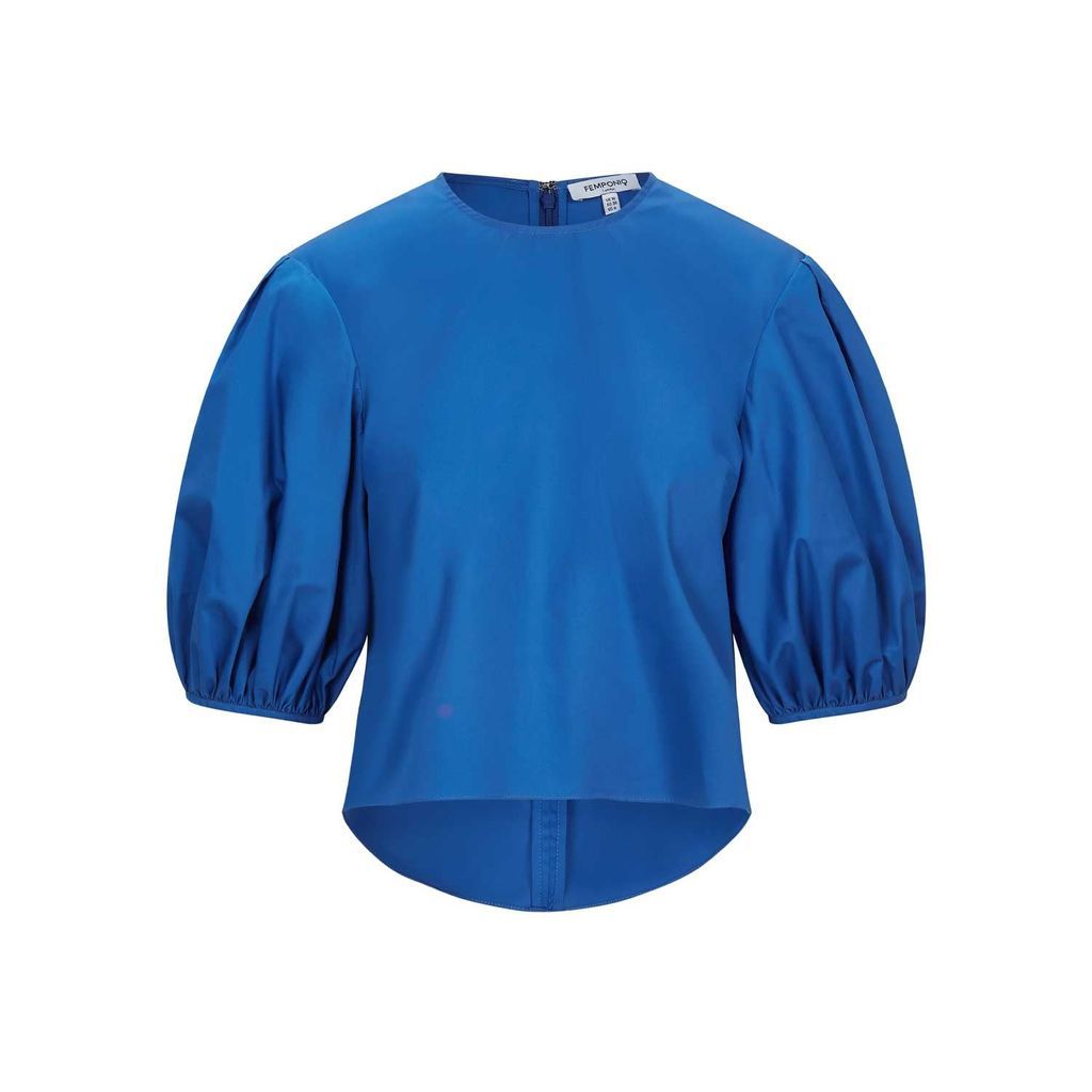 Women's Puff Sleeve Cotton Top - Blue Extra Small Femponiq