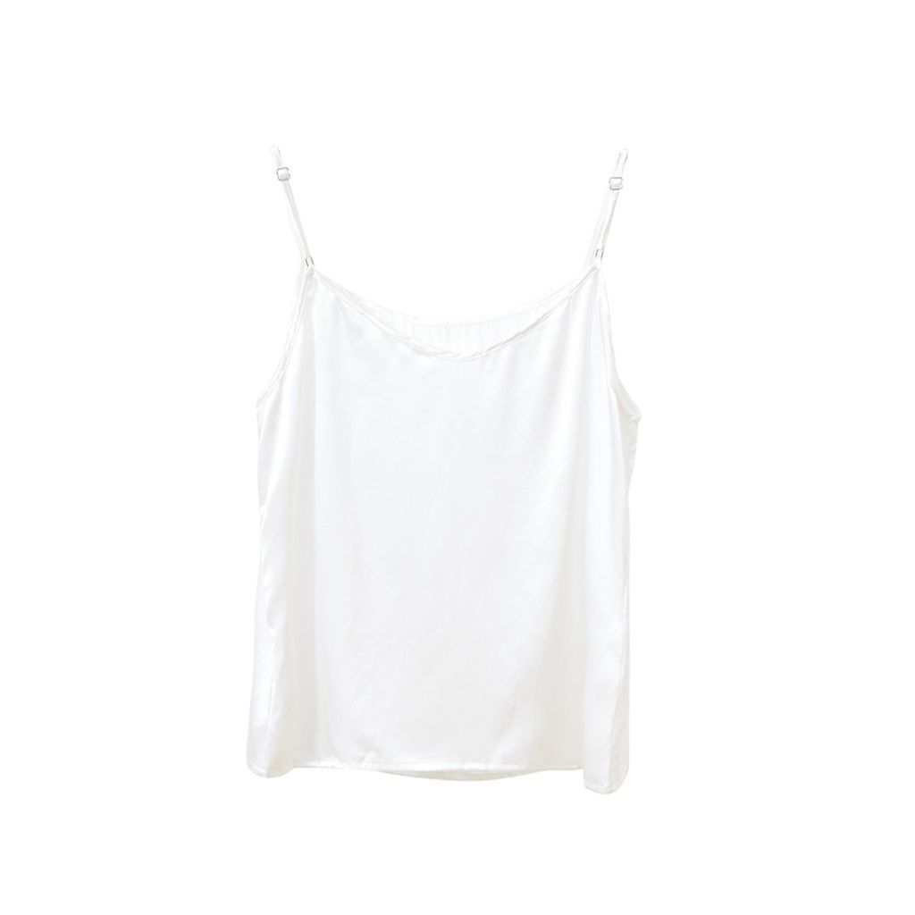 Women's Pure Mulberry Silk Camisole With Adjustable Straps - Relaxed Fit - Pearl White Small Soft Strokes Silk