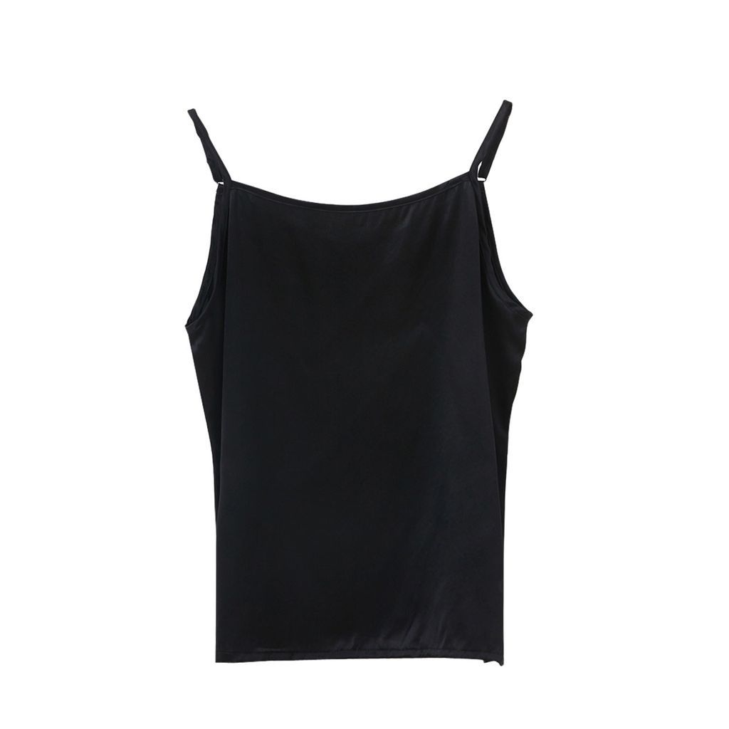Women's Pure Mulberry Silk Camisole With Adjustable Straps - Relaxed Fit - Black Small Soft Strokes Silk