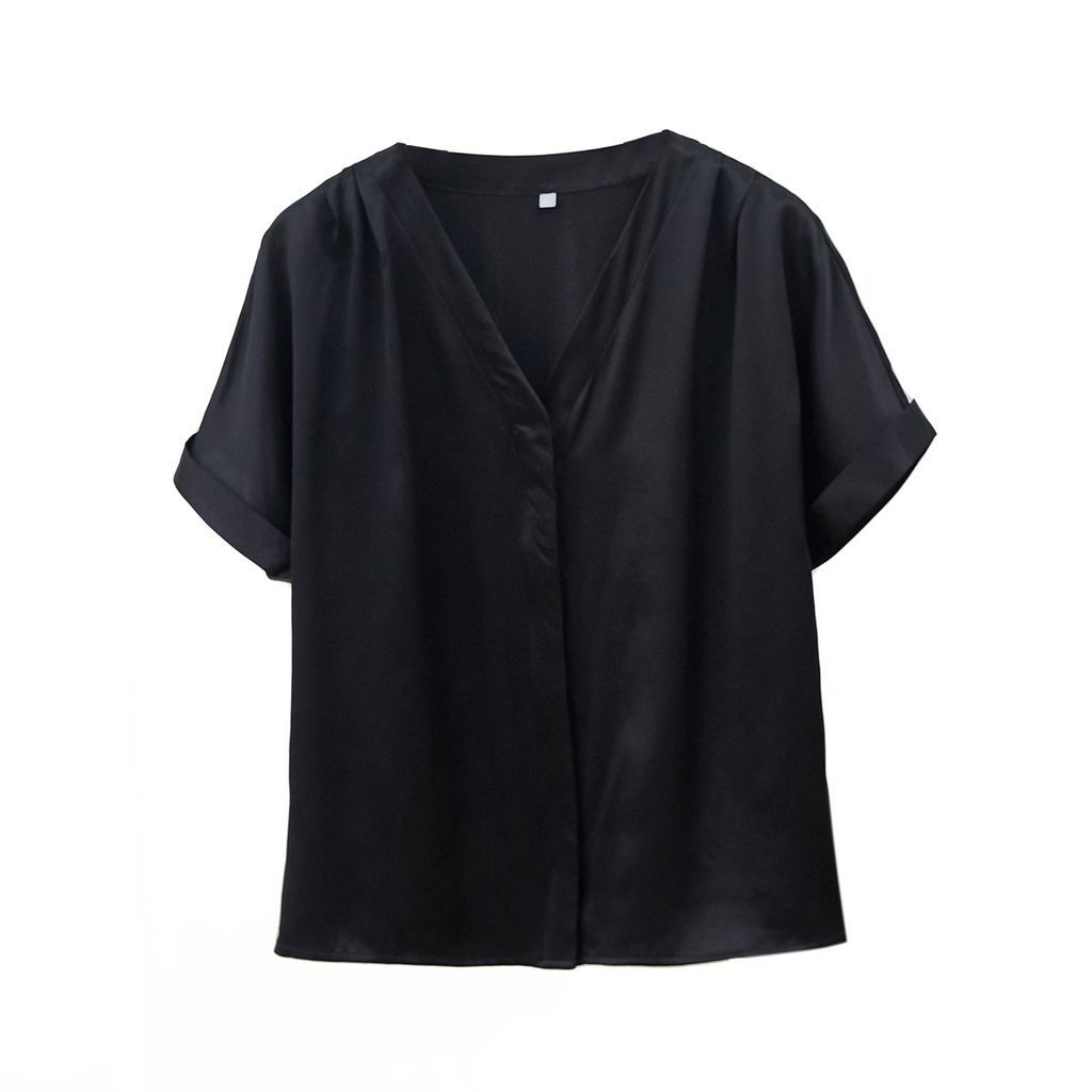 Women's Pure Mulberry Silk Top Regular Fit - Black Small Soft Strokes Silk