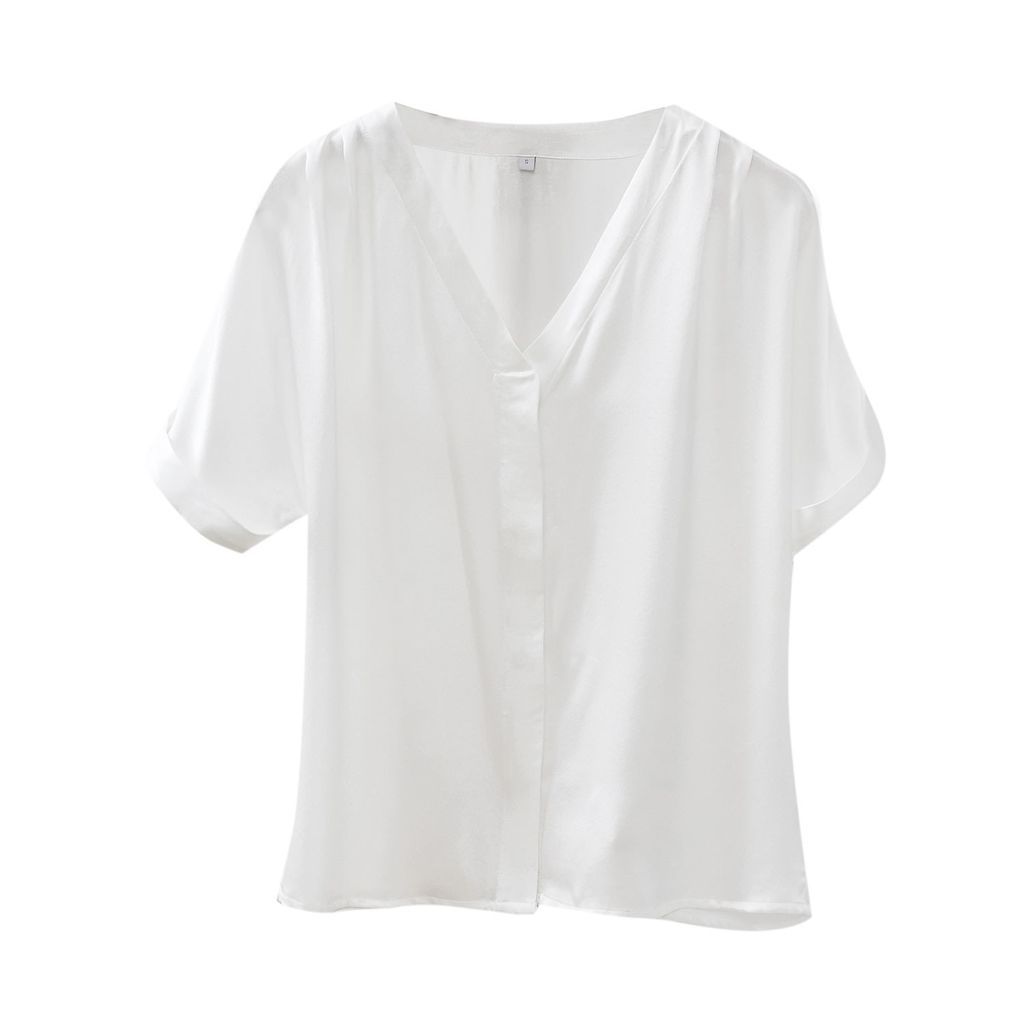 Women's Pure Mulberry Silk Top Regular Fit - Pearl White Small Soft Strokes Silk