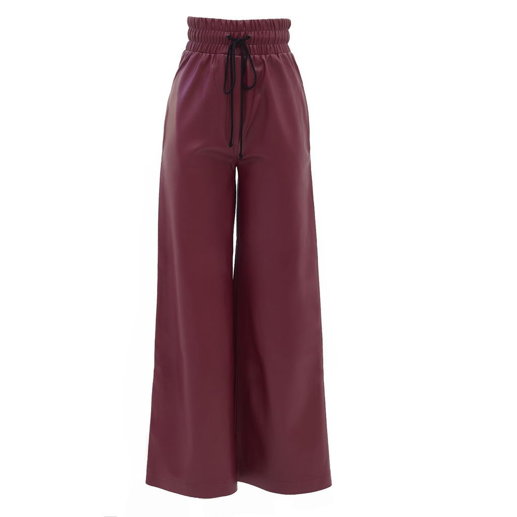 Women's Red Burgundy Faux Leather Wide Leg Trousers Extra Small Julia Allert