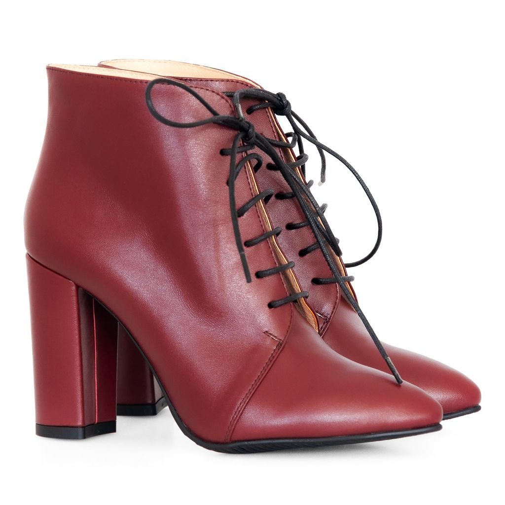 Women's Red Burgundy Leather Laced Ankle Boots 2 Uk Diane Marie