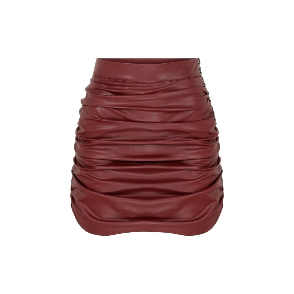 Women's Red Chels Vegan Leather Mini Skirt In Burgundy Extra Small NAZLI CEREN
