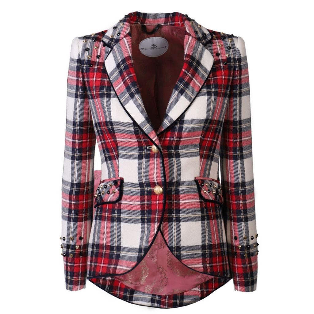 Women's Red Checkered Blazer Florencia Extra Small The Extreme Collection