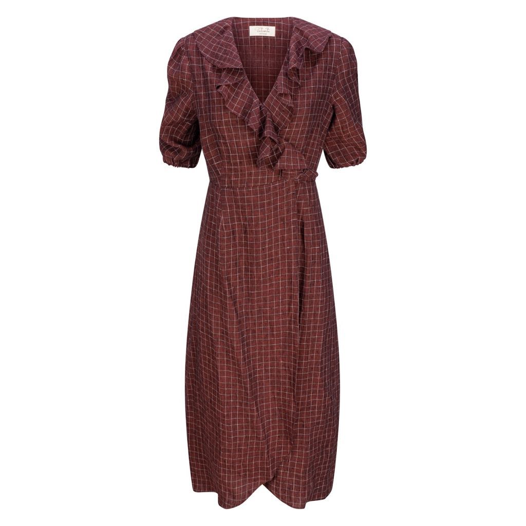 Women's Red Cornwall Burgundy Bliss Linen Wrap Dress Maxi Extra Small Introvertie VIENNA