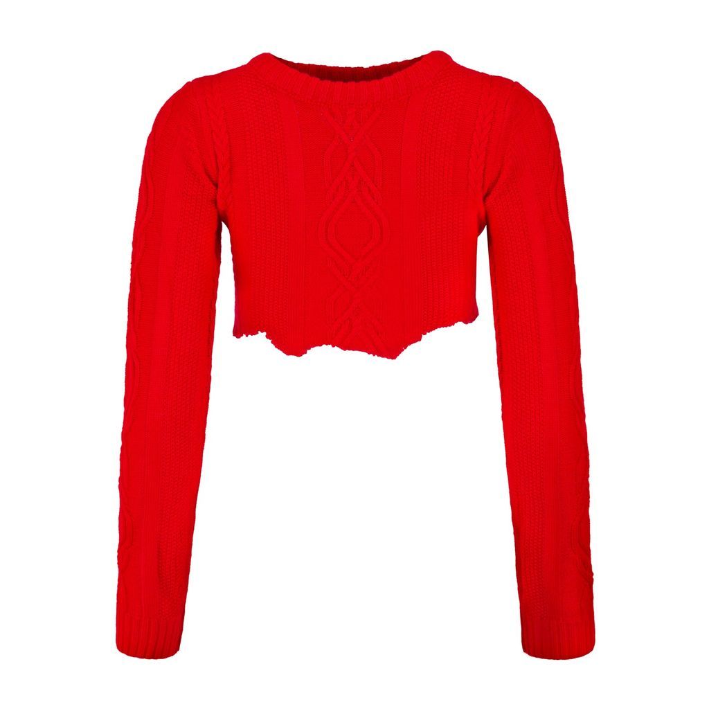 Women's Red Knitted Crop Long Sleeve Extra Small Boutique Kaotique