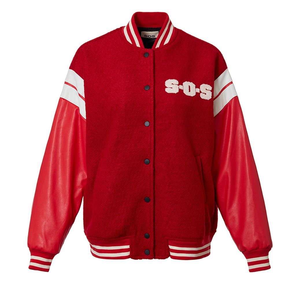 Women's Red Long College Bomber M/L SOS Unlimited
