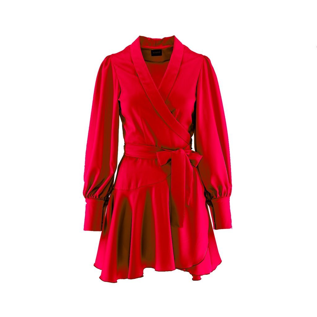 Women's Red Mini Dress With Lapels Extra Small BLUZAT