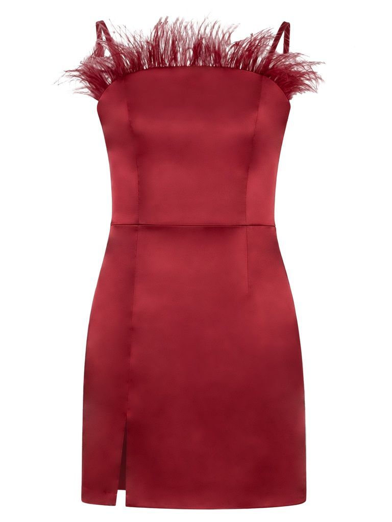 Women's Red Satin Dream Feather-Trimmed Mini Dress Xxs Tia Dorraine