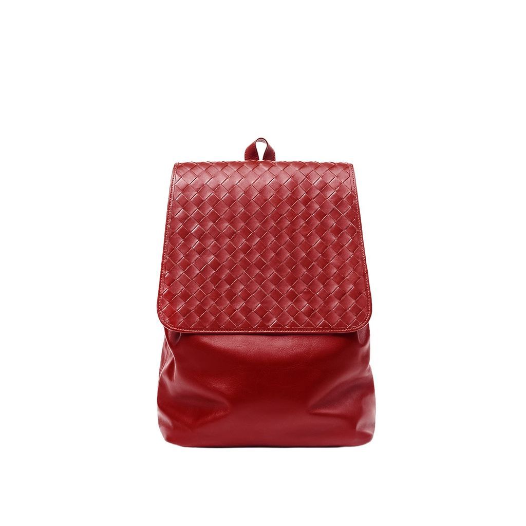 Women's Red Woven Leather Backpack Deux Mains