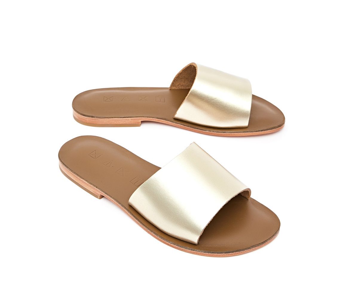 Women's Rock Leather Flat Sandals - Gold 2 Uk Maki Sandals